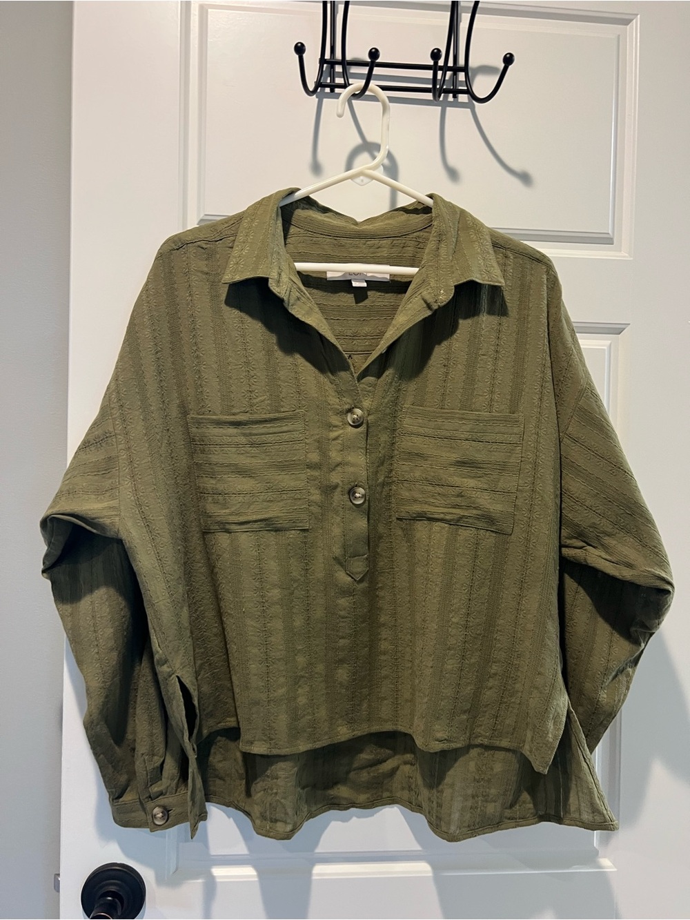 LOFT Olive Green Button-Front Oversized Top